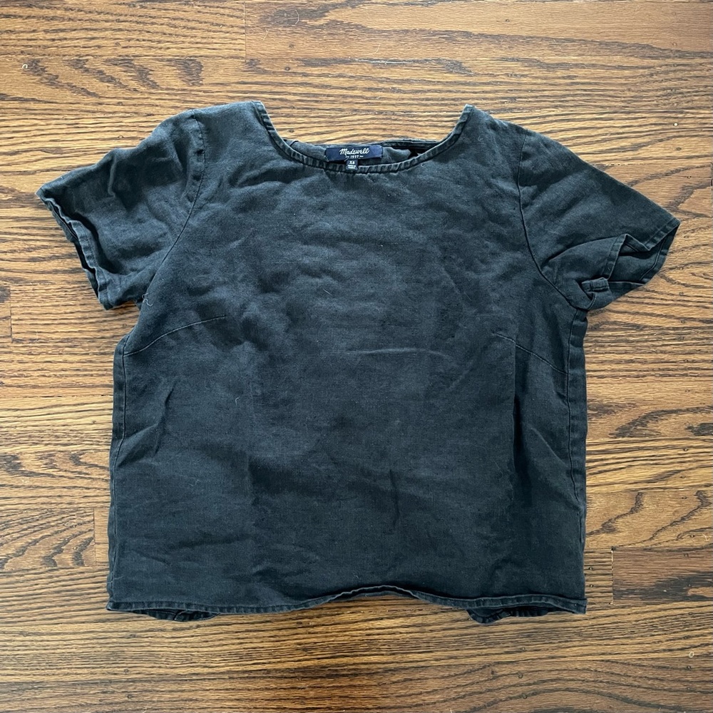 Madewell Linen Scalloped Split Back Top